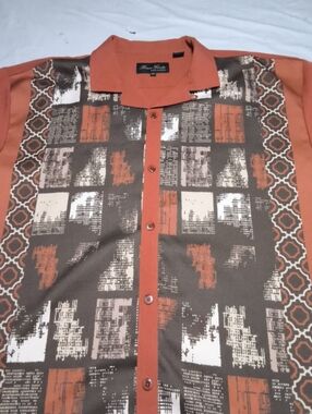 VTG Bruno Conte Mens XL Retro Geometric Patchwork Button Up Shirt Size 2 XL